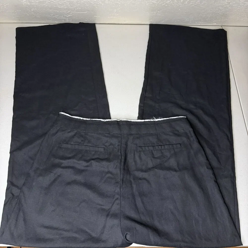 MNG by Mango Black Pleated Trouser Pants Womens 8 Contrast Trim Wide Leg Hi Rise - Picture 9 of 12